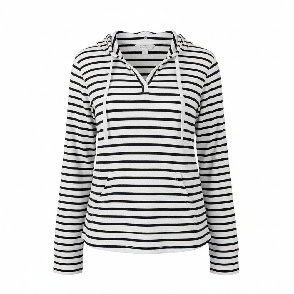 Market & Spruce Black White Striped‎ Hoodie Pullover Long Sleeve Casual Size M